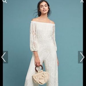 Anthropologie Farm Rio white jumpsuit